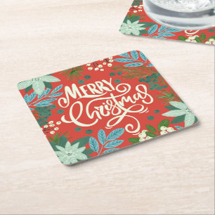 Porta-copo De Papel Quadrado Natal vermelho floral