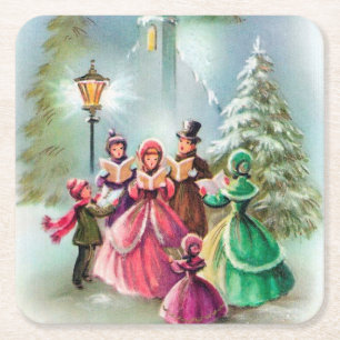 Porta-copo De Papel Quadrado Natal vintage Carolers