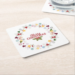 Porta-copo De Papel Quadrado Natal Wreath Joyful Saudações Coleção
