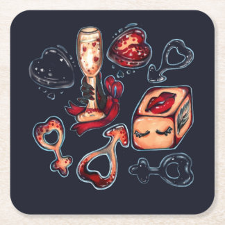 Porta-copo De Papel Quadrado Naughty Dice & Champanhe Humor Adulto Sombrio Româ