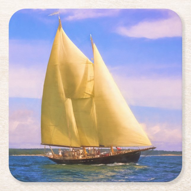 Porta-copo De Papel Quadrado Navegando Pelo Som (Frente)