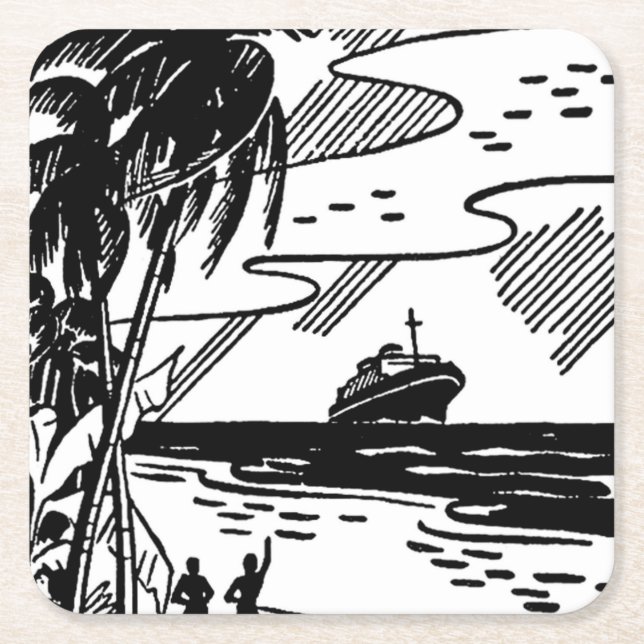 Porta-copo De Papel Quadrado Navio de cruzeiro retrô (Frente)