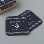Porta-copo De Papel Quadrado Navy Blue Rope & Anchor Boat Name Square<br><div class="desc">Add a cool custom touch to your fishing boat, sailboat, yacht, or houseboat with these personalized coasters. Classic nautical design in deep, rich navy blue and white features your boat name, ship's registry, and year established in rustic white lettering with an anchor illustration and rope stripe detailing at the top...</div>