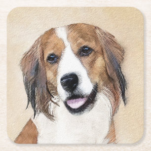 Porta-copo De Papel Quadrado Nederlandse Kooikerhondje - Pintura de Cachorro