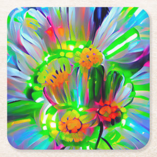Porta-copo De Papel Quadrado Neon Abstrato Daisies com cores vívidas