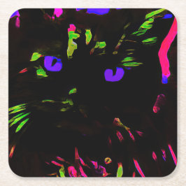 Porta-copo De Papel Quadrado Neon Black Cat com olhos brilhantes