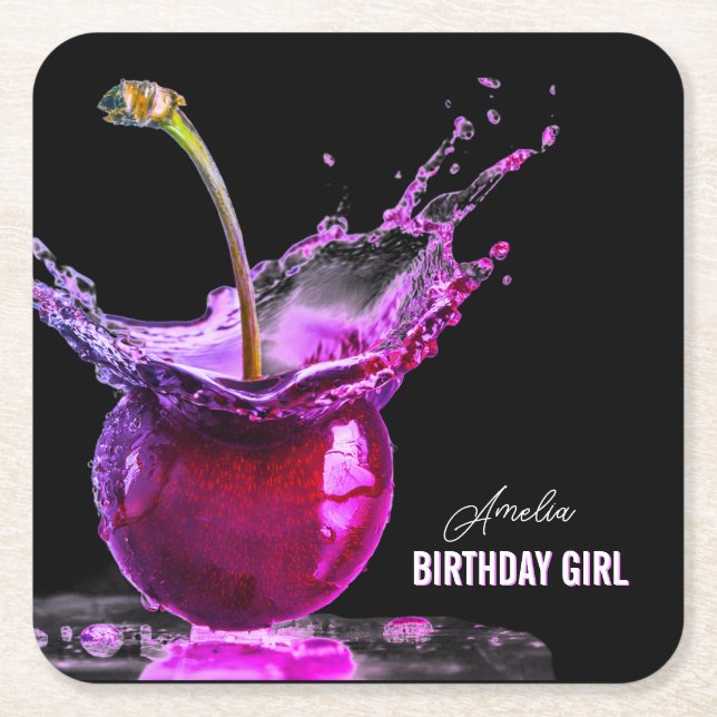 Porta-copo De Papel Quadrado Neon Cherry Personalizado (Frente)