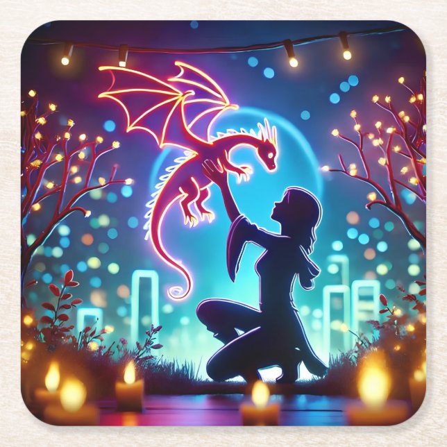 Porta-copo De Papel Quadrado  neon dragon trainer (Frente)