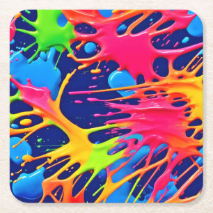 Porta-copo De Papel Quadrado Neon Splatter: Arte vibrante Abstrato
