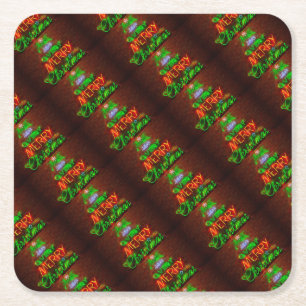 Porta-copo De Papel Quadrado Neon Tenha Um Feliz Natal