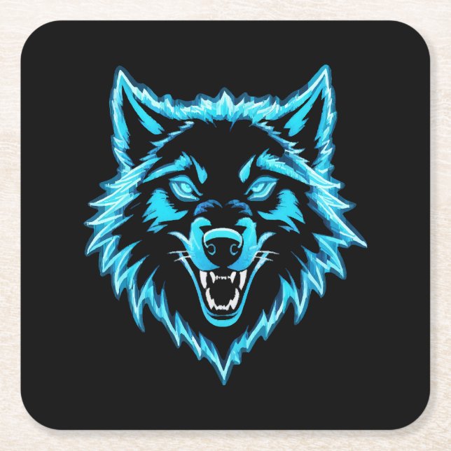 Porta-copo De Papel Quadrado Neon Wolf (Frente)