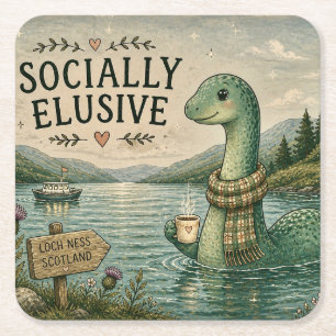 Porta-copo De Papel Quadrado Nessie Esquiva Socialmente Críptido Aconchegante L