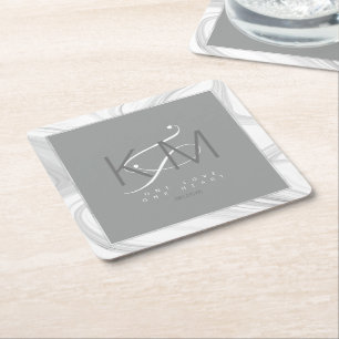 Porta-copo De Papel Quadrado Neutrais de Casamento de Mármore Líquido ID888