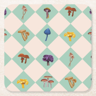 Porta-copo De Papel Quadrado Neutral checks with assorted fungi