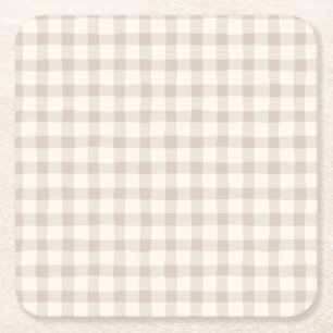 Porta-copo De Papel Quadrado Neutral Tan Gingham
