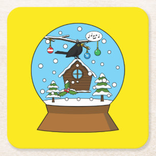Porta-copo De Papel Quadrado Neve Globe com Blackbird Singing