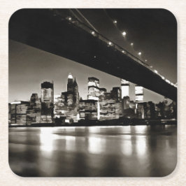 Porta-copo De Papel Quadrado New York preto e branco moderna na noite