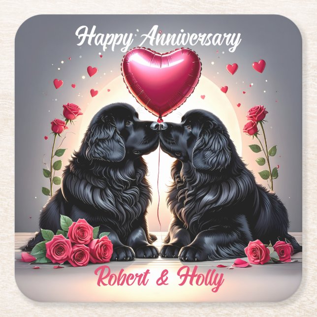 Porta-copo De Papel Quadrado Newfoundland Dog Anniversary (Frente)