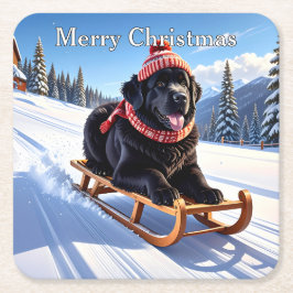 Porta-copo De Papel Quadrado Newfoundland Dog Christmas