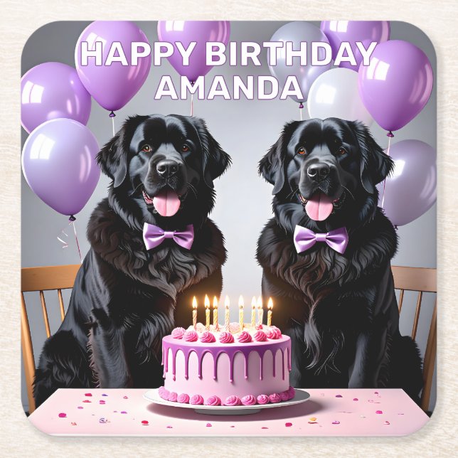 Porta-copo De Papel Quadrado Newland Dog Birthday (Frente)