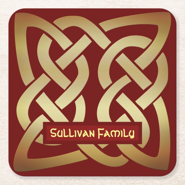 Porta-copo De Papel Quadrado Nó Celular de Tom de Bronze (Frente)