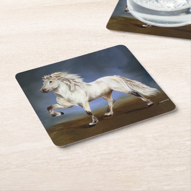 Porta-copo De Papel Quadrado Nobreza Cavalo Branco Islandês (Inclinado)