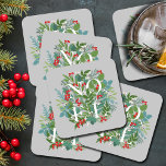 Porta-copo De Papel Quadrado NOEL Berries e Greenery Natal<br><div class="desc">A palavra NOEL entre as folhas e as bagas de inverno em fundo de cinza (ou qualquer cor),  estas portas copos de papel são elegantes para qualquer ocasião de Natal de feriado. CORRESPONDENDO a itens na nossa loja.</div>