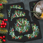 Porta-copo De Papel Quadrado NOEL Berries Greenery Black Feriado<br><div class="desc">A palavra NOEL entre as folhas e as bagas de inverno em fundo preto (ou qualquer cor),  estas portas copos de papel são elegantes para qualquer ocasião de Natal de férias. CORRESPONDENDO a itens na nossa loja.</div>