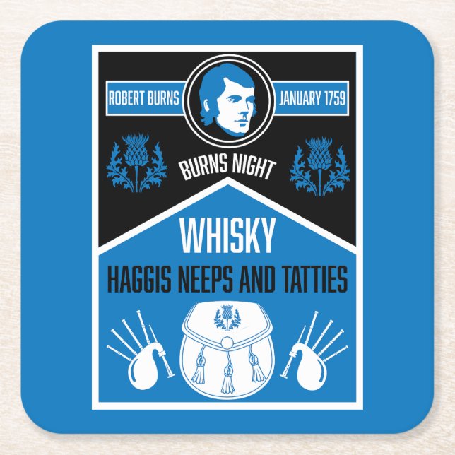 Porta-copo De Papel Quadrado Noite de Burns Escocês (Frente)