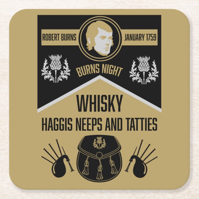 Porta-copo De Papel Quadrado Noite de Burns Escocês (Frente)
