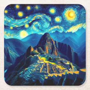 Porta-copo De Papel Quadrado Noite Estrelada Machu Picchu Peru