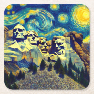 Porta-copo De Papel Quadrado Noite Estrelada Mt. Rushmore Dakota do Sul
