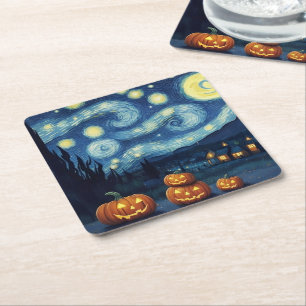 Porta-copo De Papel Quadrado Noite Estrelada Van Gogh Halloween