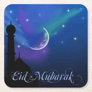 Porta-copo De Papel Quadrado Noite mágica de Eid - porta copos islâmica do