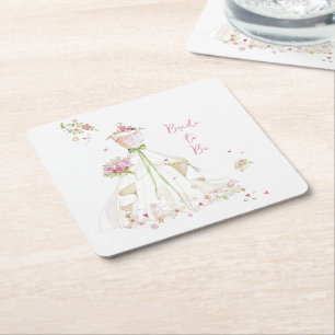 Porta-copo De Papel Quadrado Noiva Corada em Flor