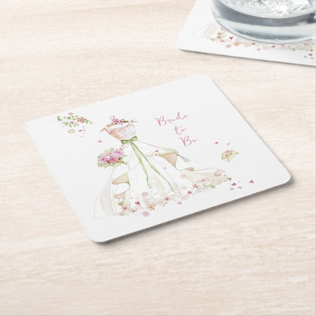 Porta-copo De Papel Quadrado Noiva Corada em Flor (Inclinado)