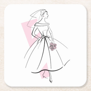 Porta-copo De Papel Quadrado Noiva da Moda suporte rosa