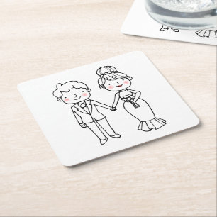 Porta-copo De Papel Quadrado Noiva Desenho Animado Noivo Obrigado Casamento Cap
