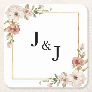 Porta-copo De Papel Quadrado Noiva Floral Florescente Quadro Inicial Casamento