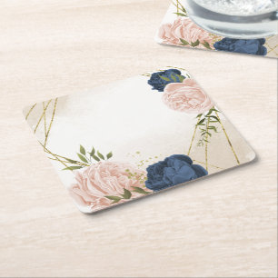 Porta-copo De Papel Quadrado noiva flores rosa verde folhas casamento