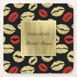 Porta-copo De Papel Quadrado Noiva Glam Lábios Dourados Banho de Noiva