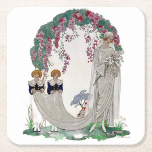 Porta-copo De Papel Quadrado Noiva Vintage Art Déco 