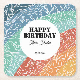 Porta-copo De Papel Quadrado Noivado Floral Colorido Groovy Rainbow