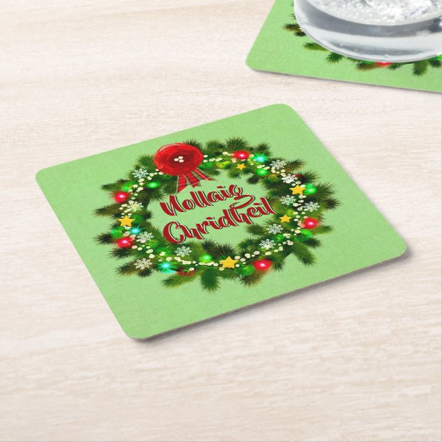 Porta-copo De Papel Quadrado Nollaig Chridheil - Natal Escocês (Inclinado)