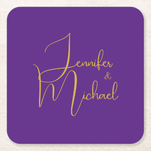 Porta-copo De Papel Quadrado Nome da Caligrafia Moderna Minimalista do Casament
