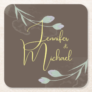 Porta-copo De Papel Quadrado Nome da Caligrafia Moderna Minimalista do Casament