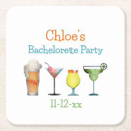 Porta-copo De Papel Quadrado Nome da despedida de solteira personalizado Data 