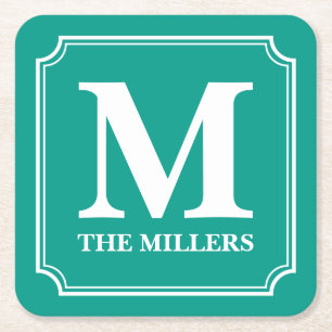 Porta-copo De Papel Quadrado Nome da Família de Cores Editável Bar Pub Monogram