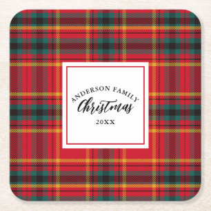 Porta-copo De Papel Quadrado Nome da Família de Xadrezes de Natal Tartan Ano