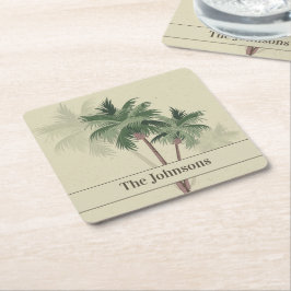Porta-copo De Papel Quadrado Nome da Família em Palmeiras Vintage